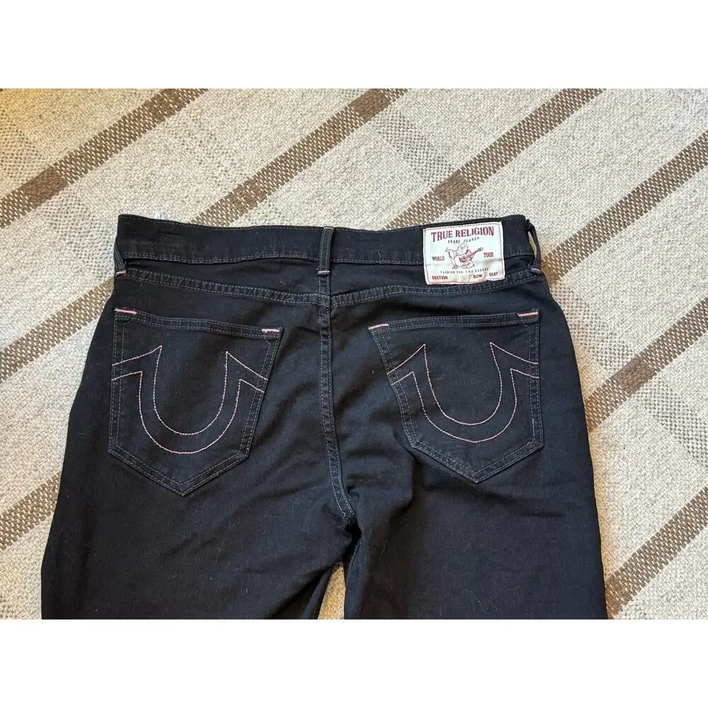 True Religion Geno Relaxed Slim Jeans Black Pink Stitch 34 X 31 Mens
